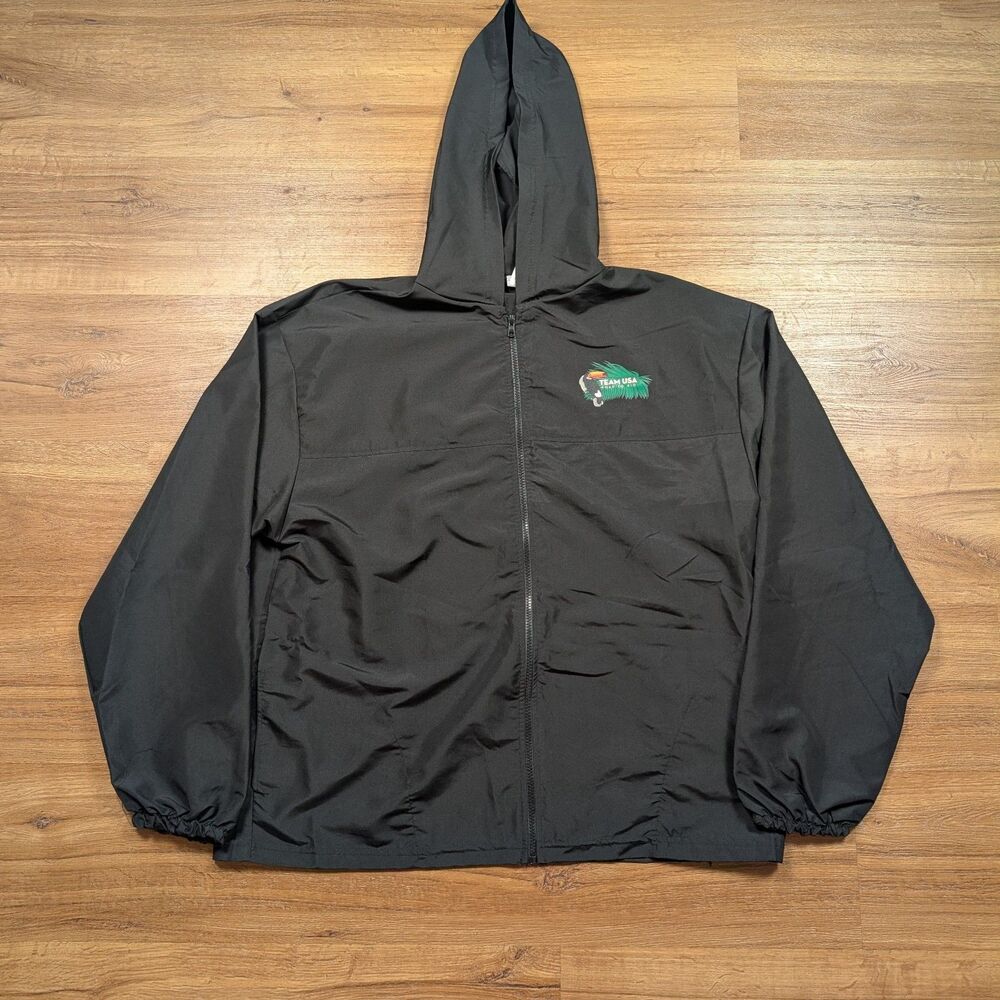 Olympics Team USA Windbreaker Jacket Men 2XL Black Road to Rio Hooded Full Zip